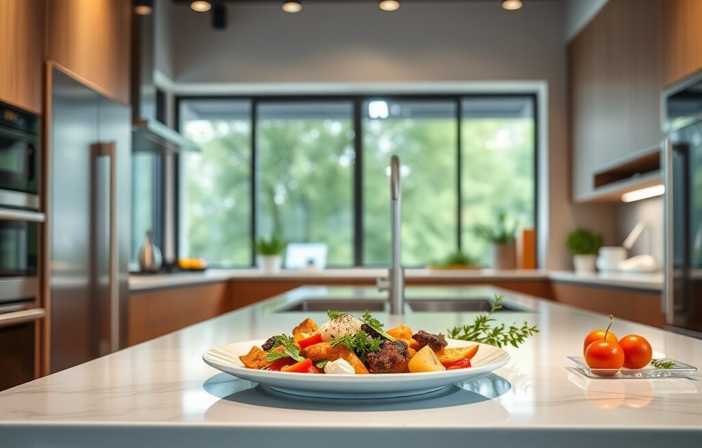 prato em uma cozinha moderna.
