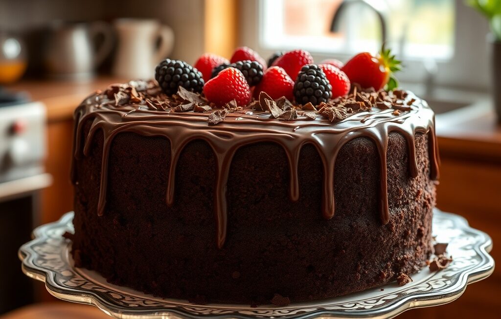 Bolo de chocolate fofinho pronto para servir