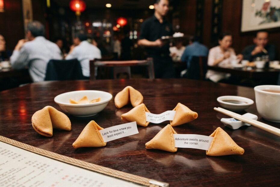Historic Japanese-inspired fortune crackers beside modern American fortune cookies