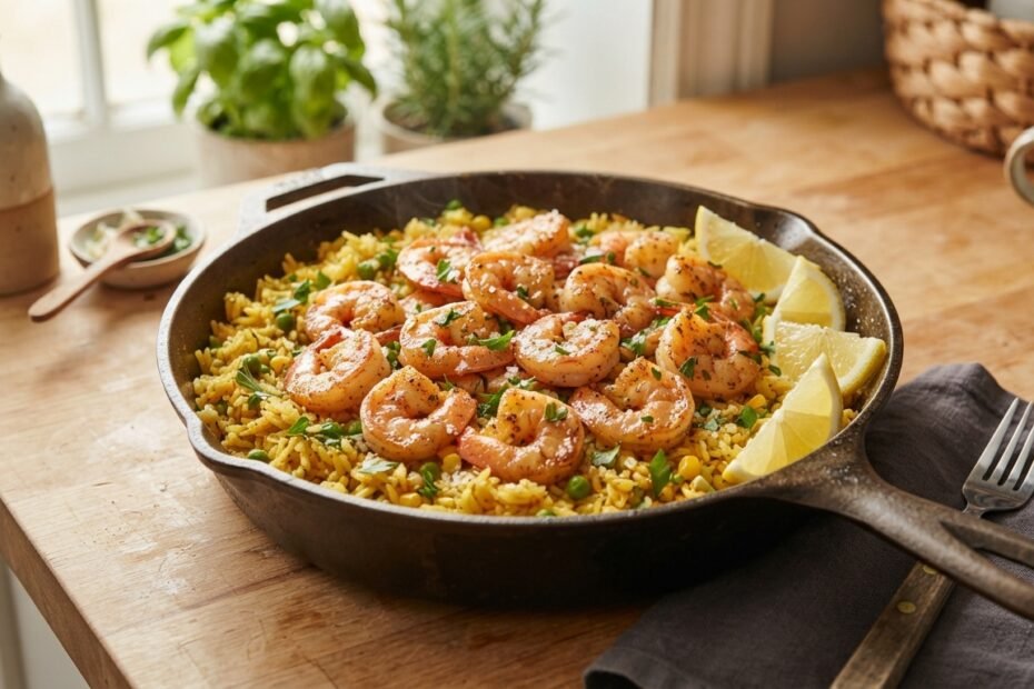 one-pan garlic butter shrimp and rice